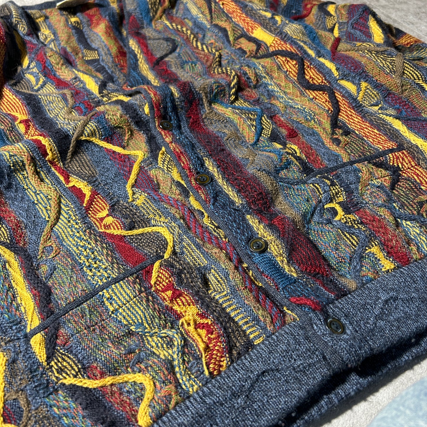 00-90s AKLANDA pure new wool 3D knit cardigan, made in Australia, size L, 100% wool