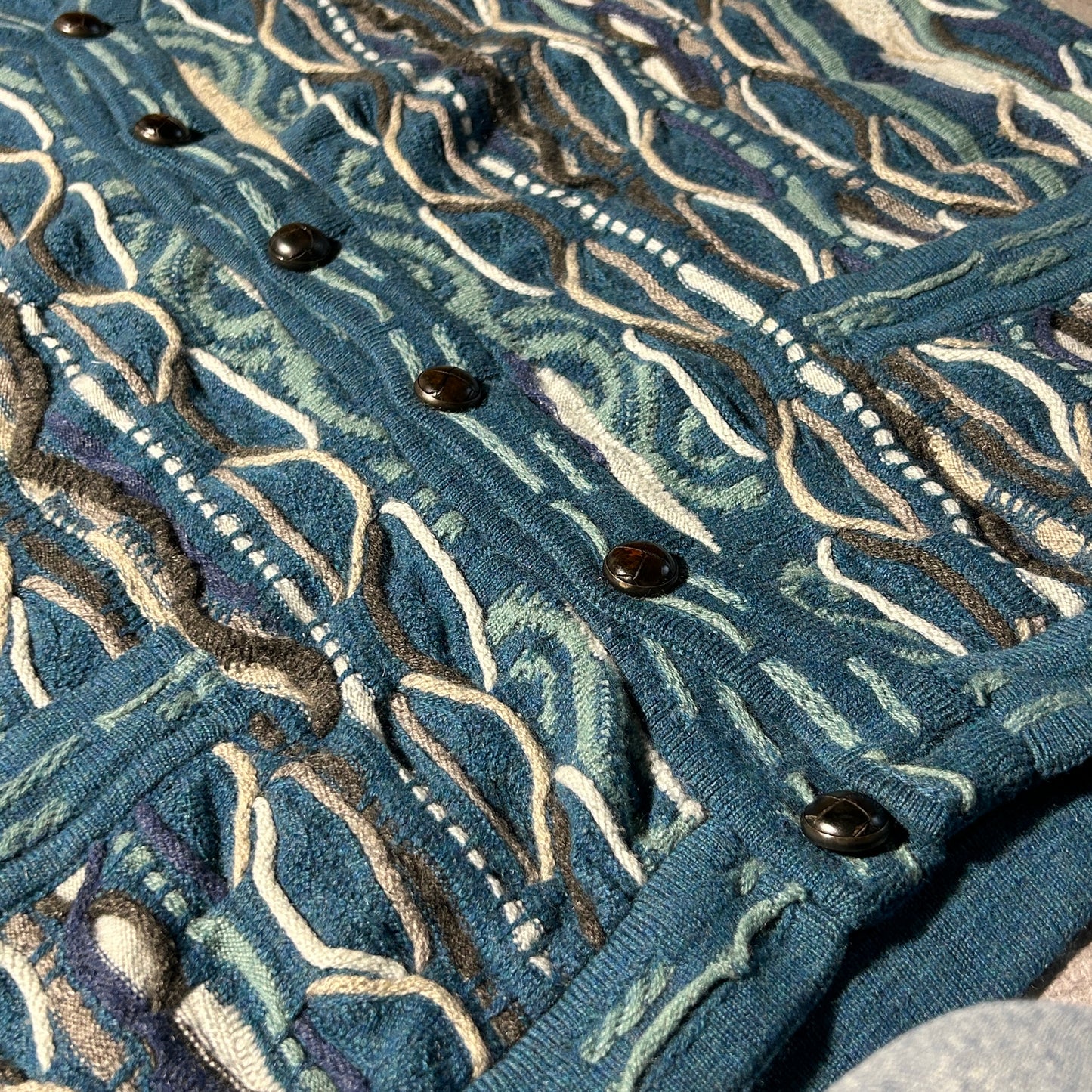 00-90s COOGI 3D Knit Cardigan, Made in Australia, Size M, 100% Cashmere