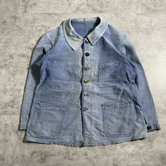 50-60s 猫目ボタン 刺繍タグ モールスキン フレンチワークジャケット