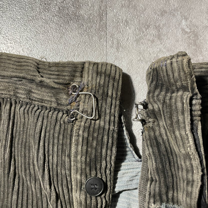 30s-40s Farmers Wide Ribbed Corduroy, Dark Brown, Needle-Style Cinch Back, Size W31