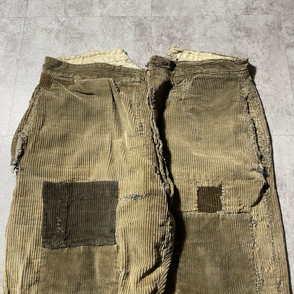 20s-30s Farmers Wide Ribbed Corduroy Brown with Needle Cinch Back, Size 32