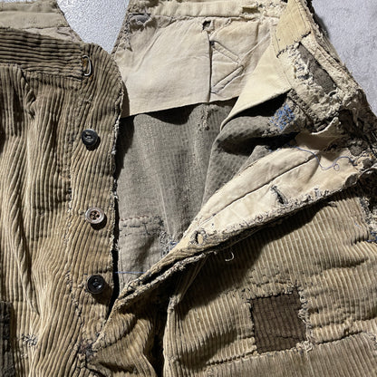 20s-30s Farmers Wide Ribbed Corduroy Brown with Needle Cinch Back, Size 32