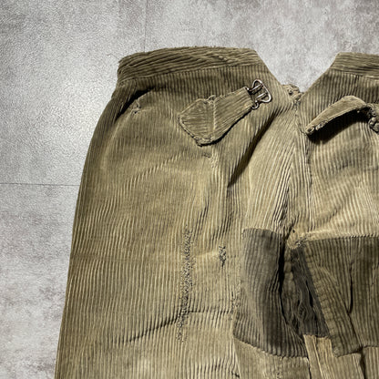 20s-30s Farmers Wide Ribbed Corduroy Brown with Needle Cinch Back, Size 32