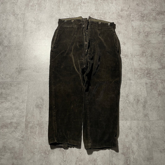 30s-40s NAUCHE Farmers Wide Ribbed Corduroy, Dark Brown, Embroidered Tag, Needle Cinch Bag, Size 35