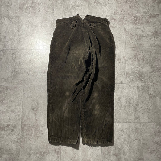 30s-40s NAUCHE Farmers Wide Ribbed Corduroy, Dark Brown, Embroidered Tag, Needle Cinch Bag, Size 35