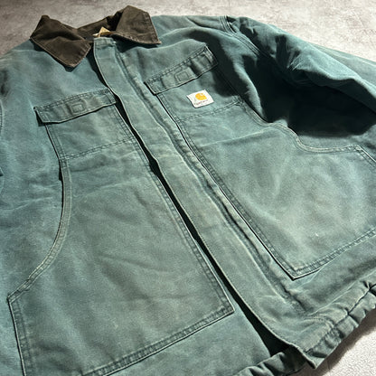 80-90s 星タグ USA製 グリーン カーハート トラディショナルジャケット ダックXXL(2L)