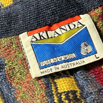 00-90s AKLANDA pure new wool 3D knit cardigan, made in Australia, size L, 100% wool