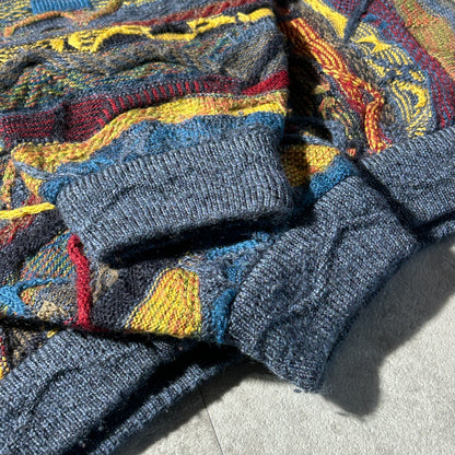 00-90s AKLANDA pure new wool 3D knit cardigan, made in Australia, size L, 100% wool