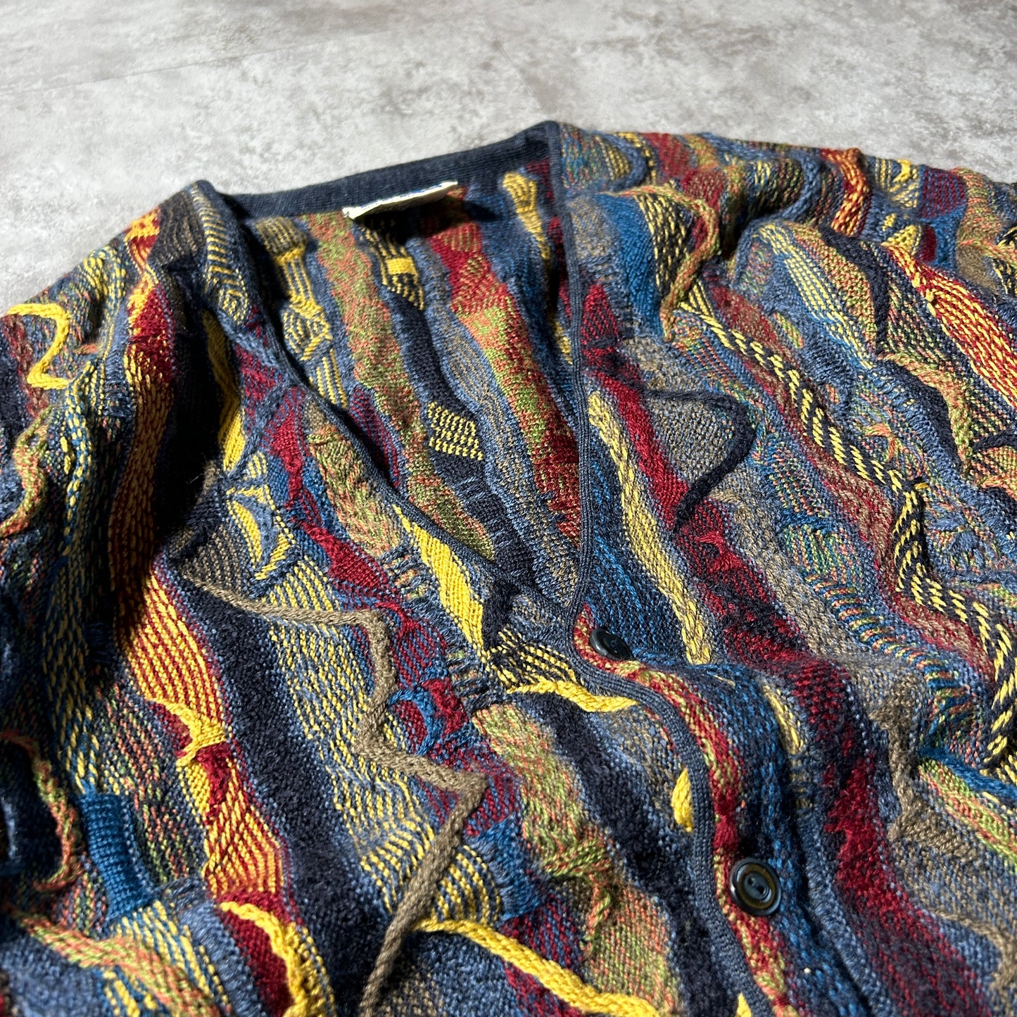 00-90s AKLANDA pure new wool 3D knit cardigan, made in Australia, size L, 100% wool