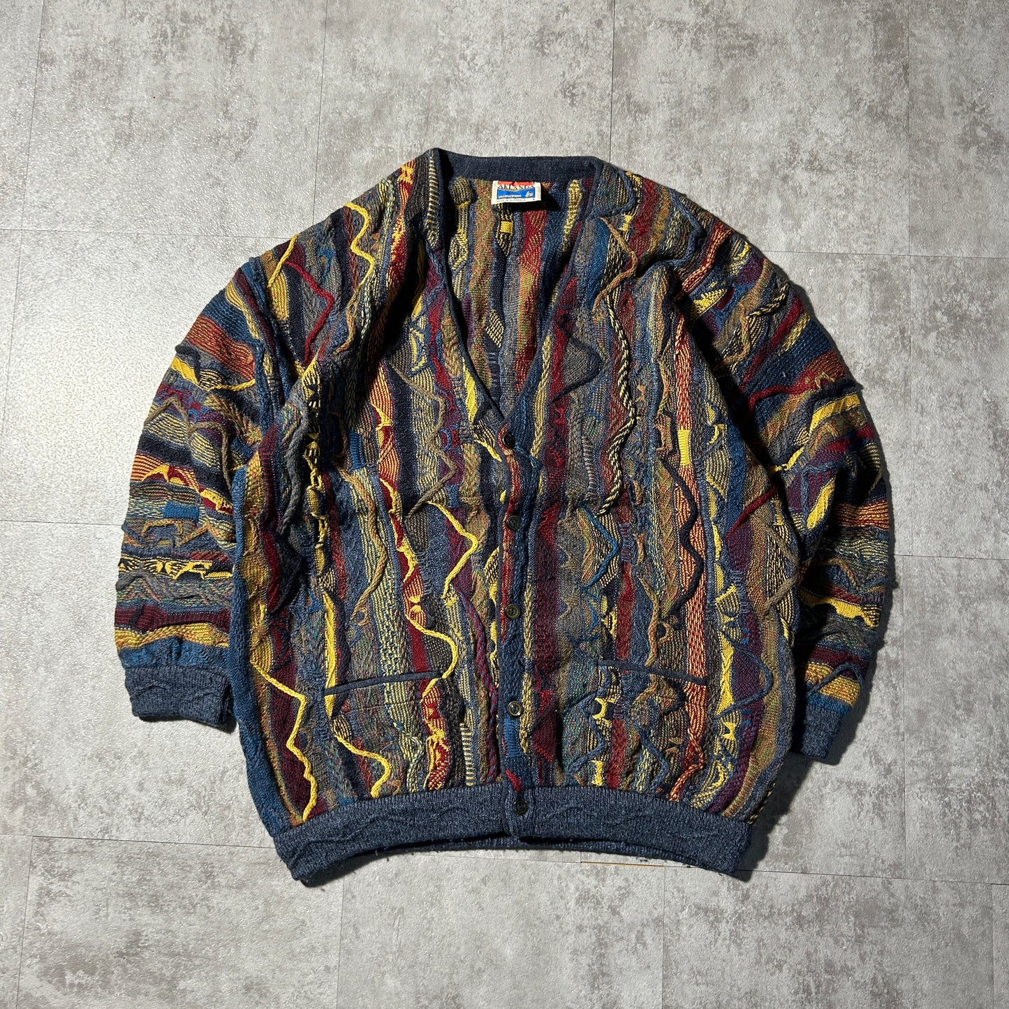 00-90s AKLANDA pure new wool 3D knit cardigan, made in Australia, size L, 100% wool