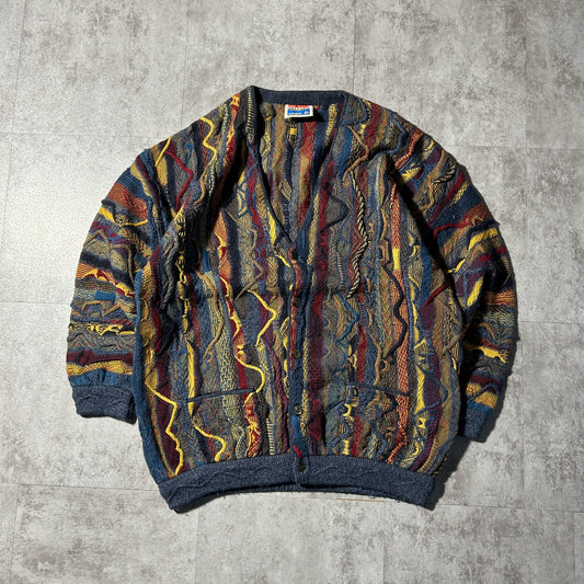 00-90s AKLANDA pure new wool 3D knit cardigan, made in Australia, size L, 100% wool