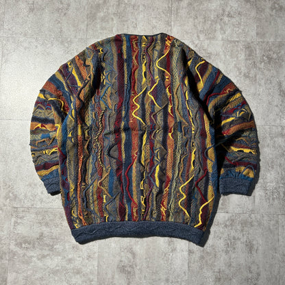 00-90s AKLANDA pure new wool 3D knit cardigan, made in Australia, size L, 100% wool