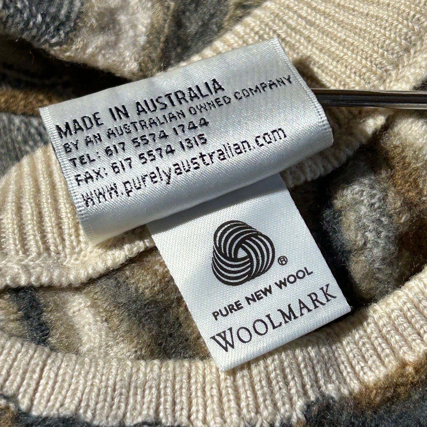 00-90s PULERY AUSTRALIAN CLOTHING CO. pure new wool 3D knit vest, size L, made in Australia, 100% wool